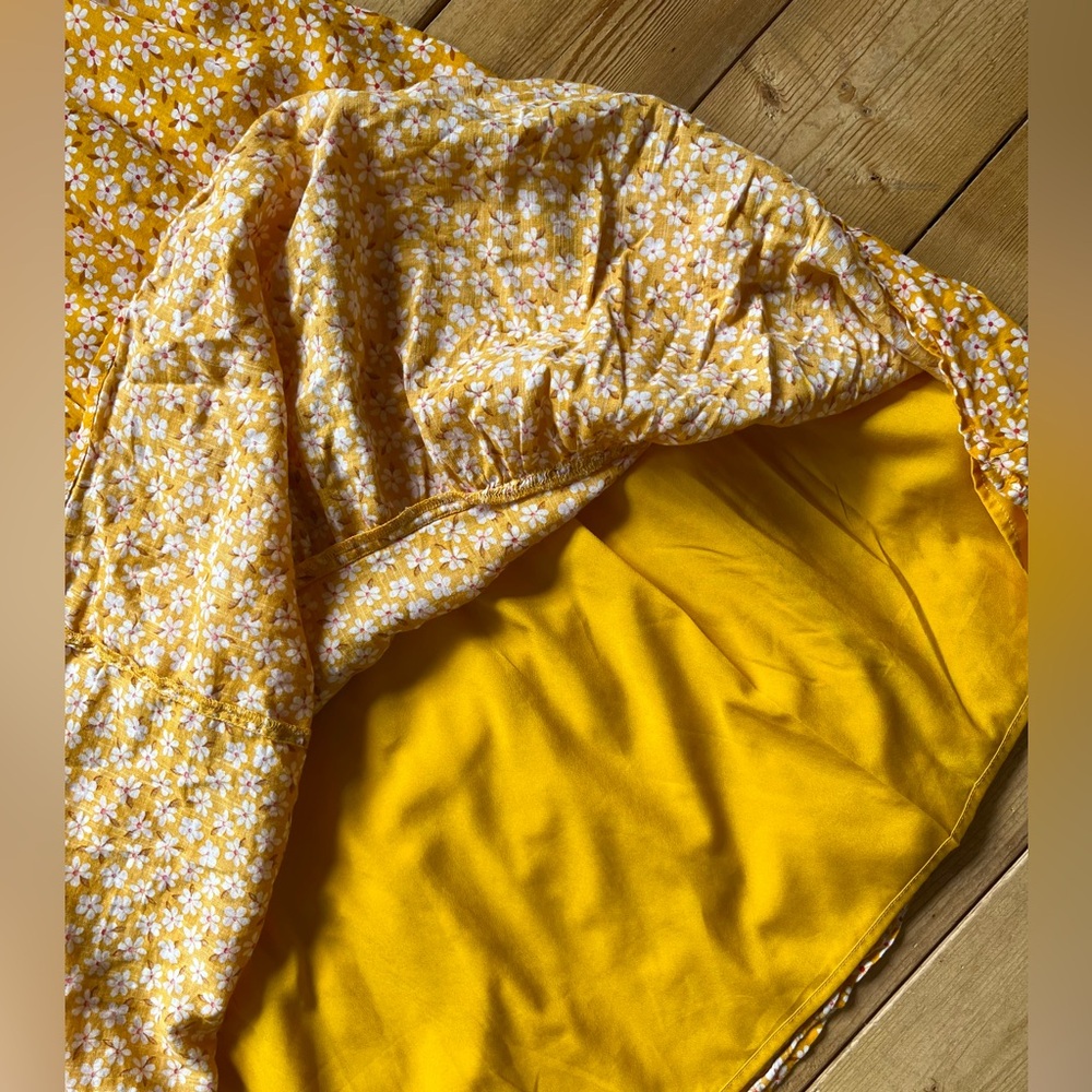 Old Navy Waist-Defined Wrap-Front Midi Yellow Floral - Picture 9 of 10